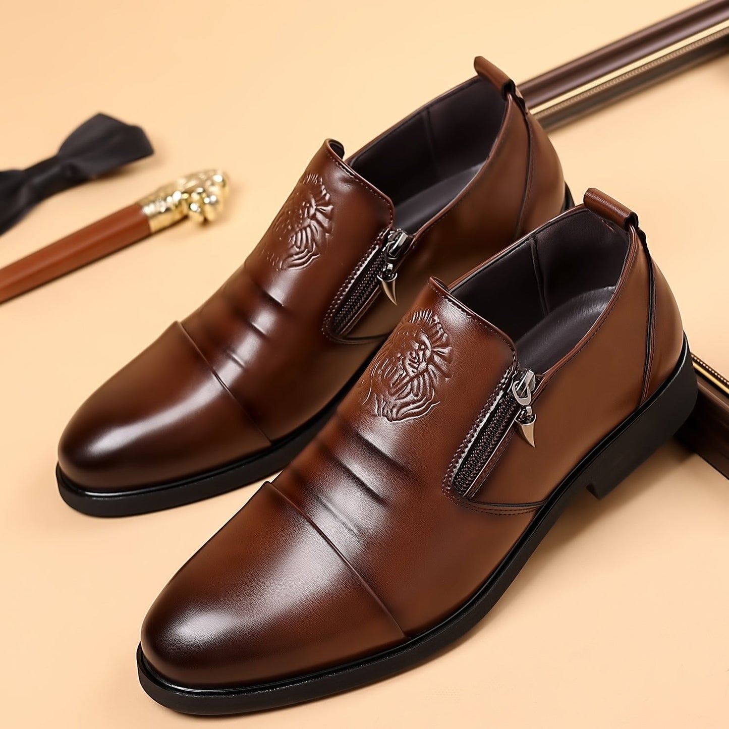 Italienische handgeprägtes Leder-Stiefeletten mit Reißverschluss