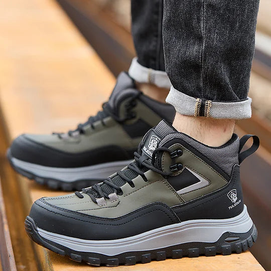 Orthopädische Schutzstiefel für Herren zum Wandern/Arbeiten - Wasserdicht, Rutschfest, Stoßfest, Durchtrittsicher - Breite Zehenbox, Fußgewölbestütze, Knöchelstütze