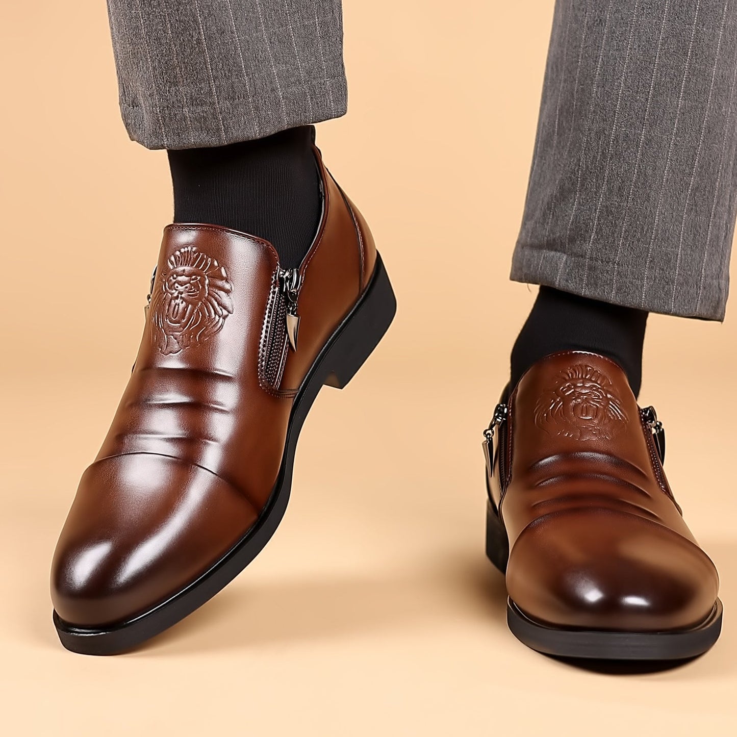Italienische handgeprägtes Leder-Stiefeletten mit Reißverschluss