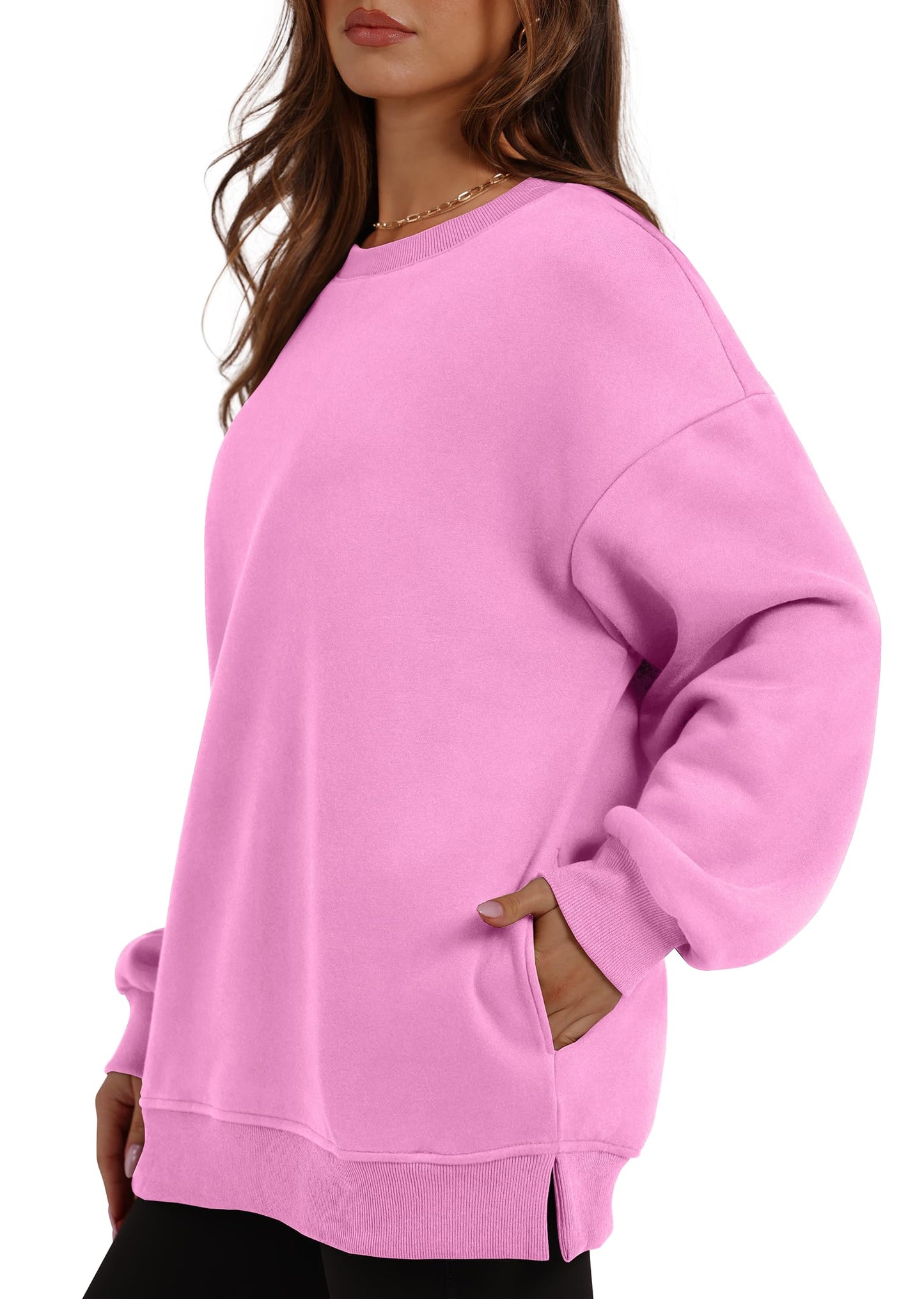 Damen-Oversize-Rundhals-Sweatshirts mit Taschen
