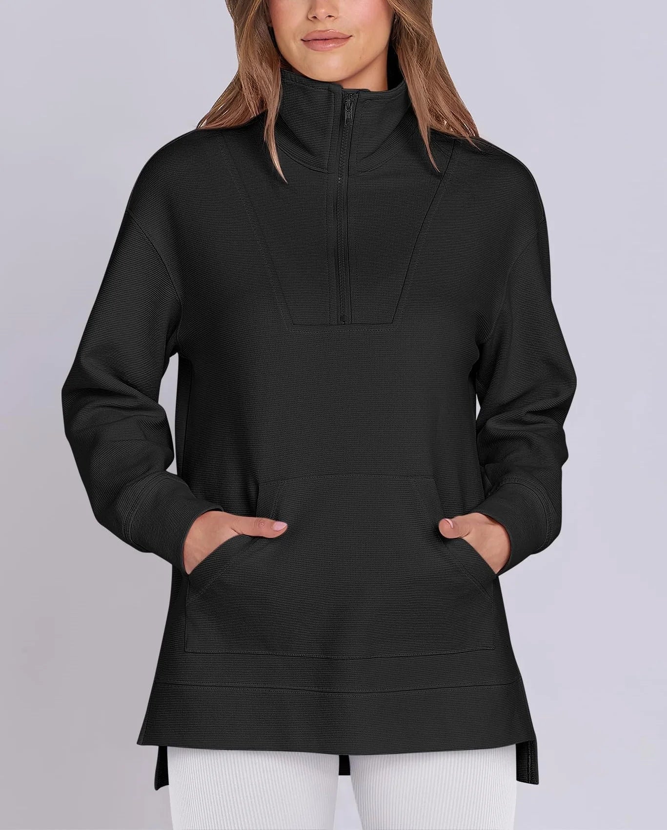 Oversized Strickpullover mit kurzem Reißverschluss für Damen