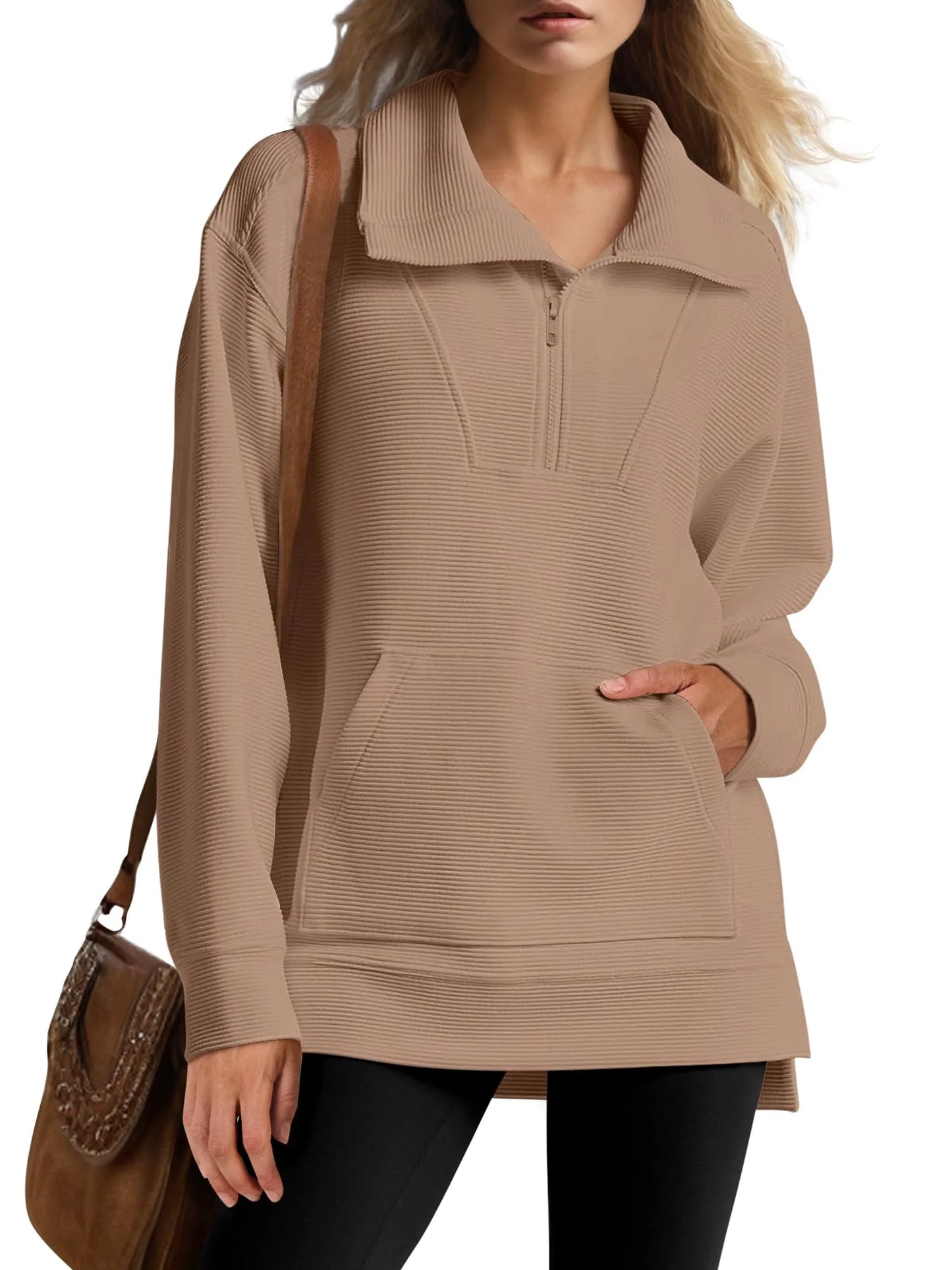 Oversized Strickpullover mit kurzem Reißverschluss für Damen