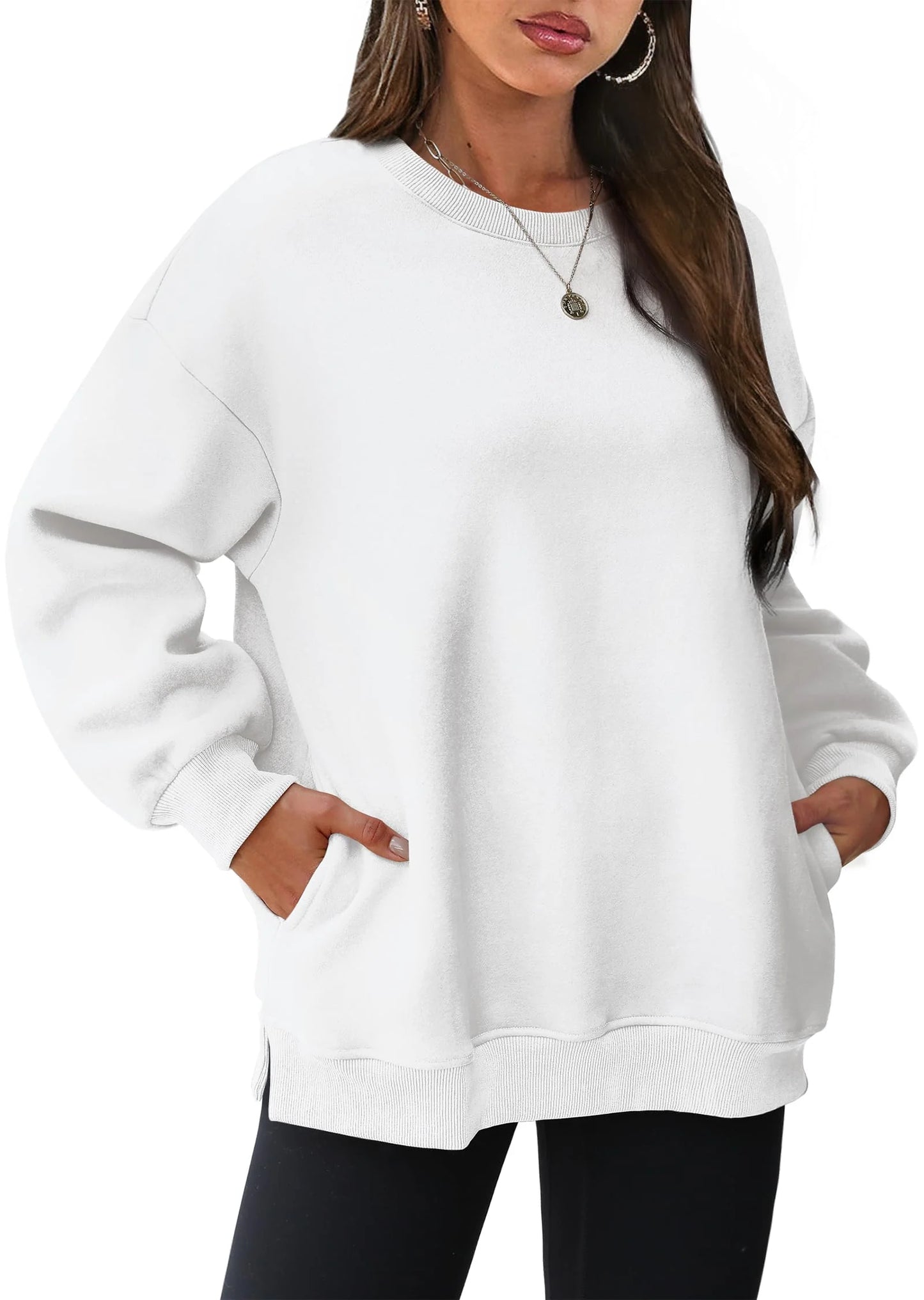 Damen-Oversize-Rundhals-Sweatshirts mit Taschen