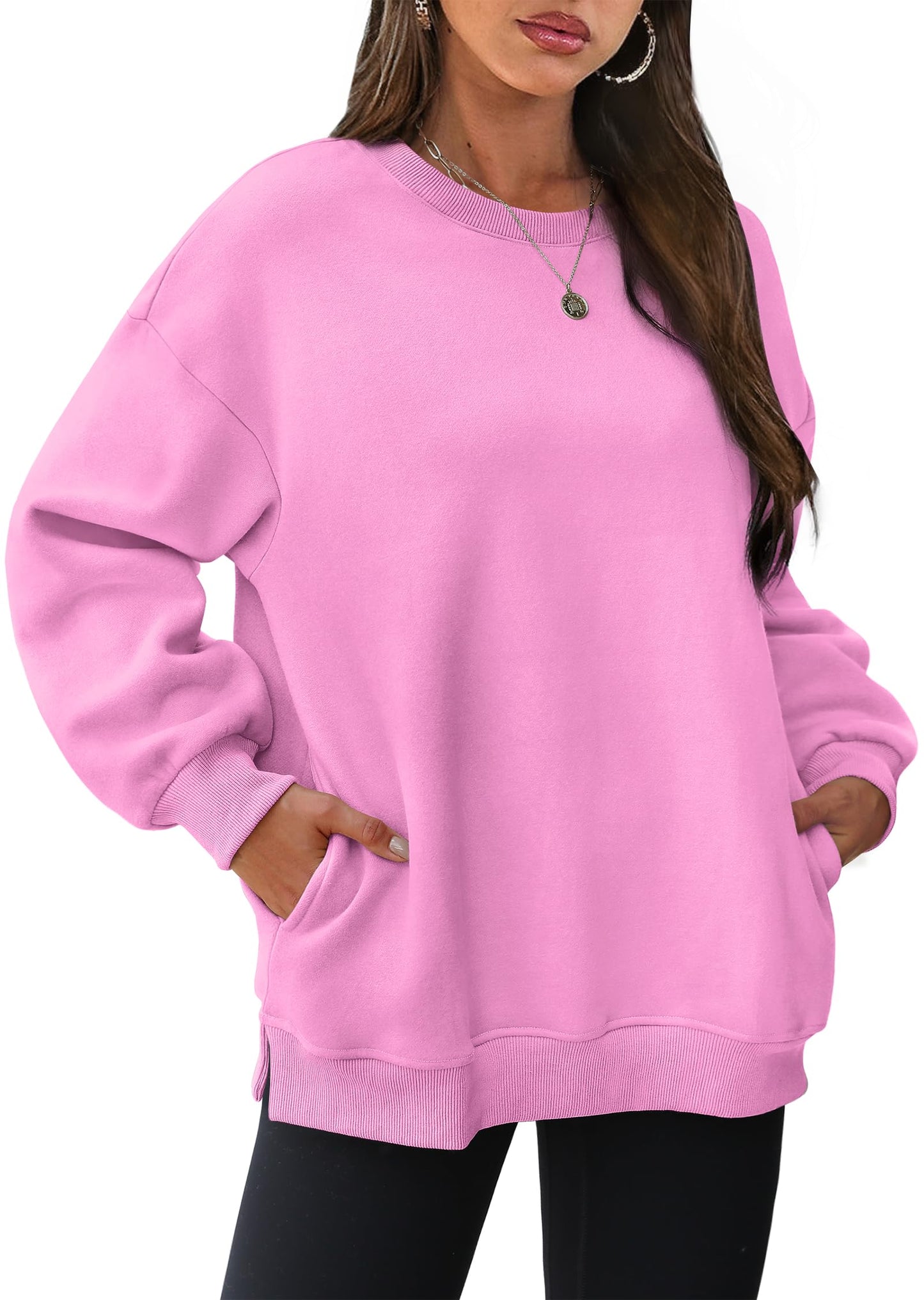 Damen-Oversize-Rundhals-Sweatshirts mit Taschen