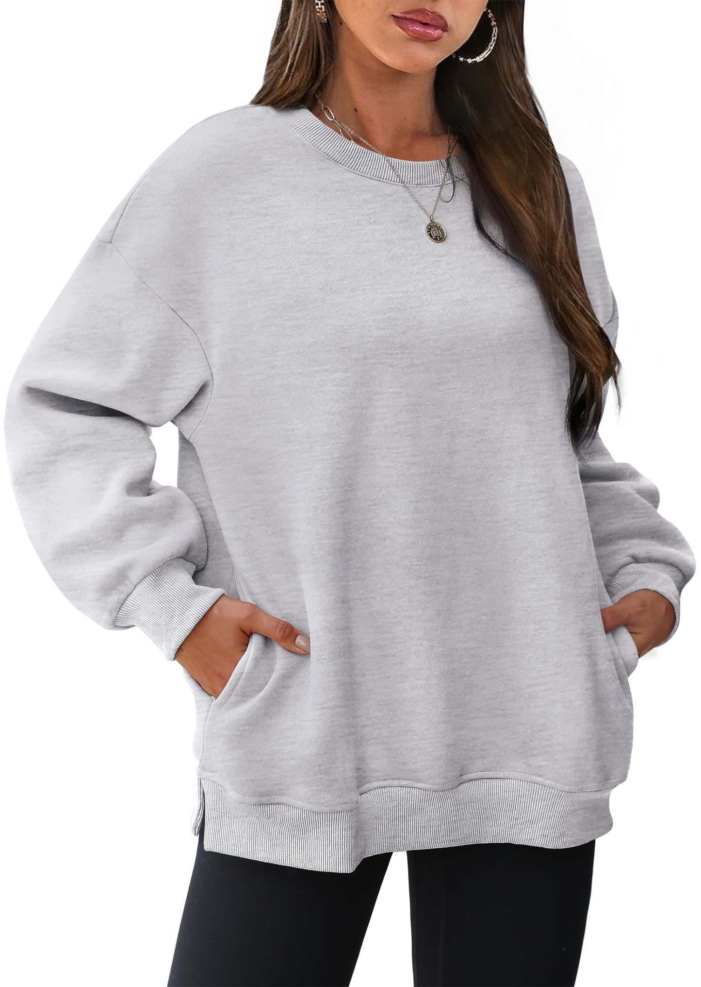 Damen-Oversize-Rundhals-Sweatshirts mit Taschen