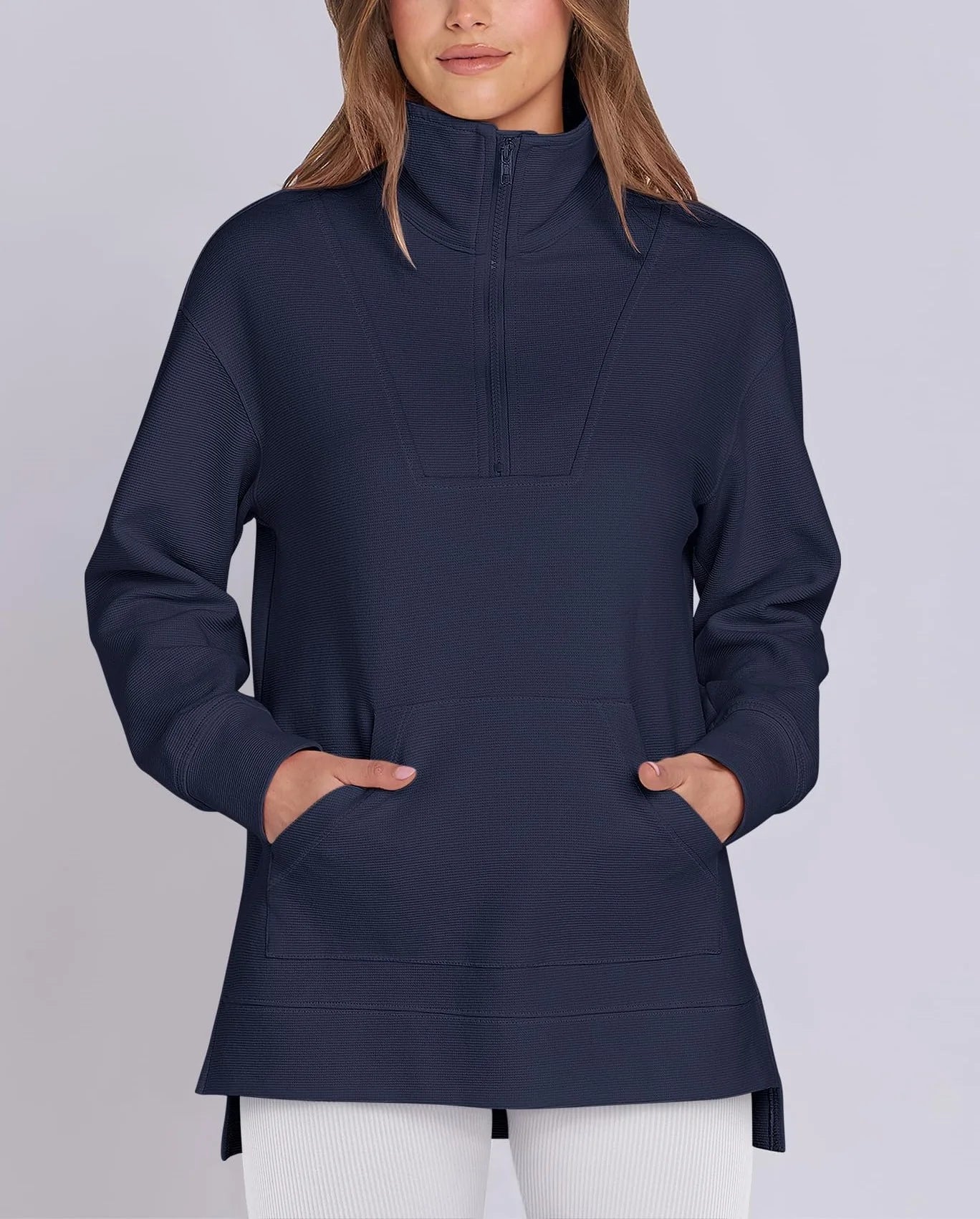 Oversized Strickpullover mit kurzem Reißverschluss für Damen
