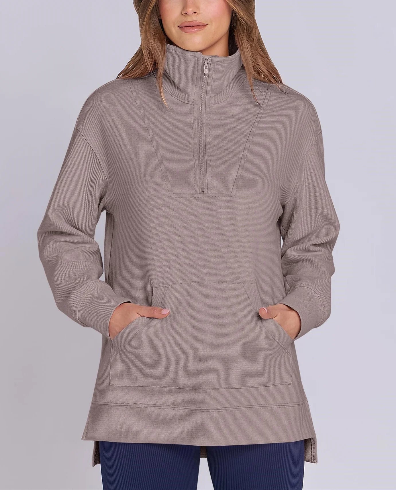 Oversized Strickpullover mit kurzem Reißverschluss für Damen