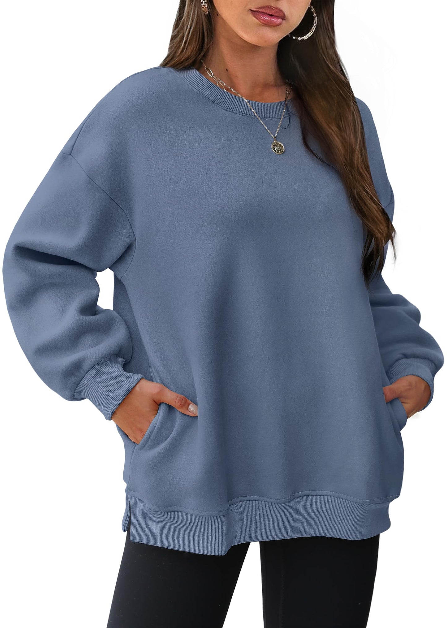 Damen-Oversize-Rundhals-Sweatshirts mit Taschen