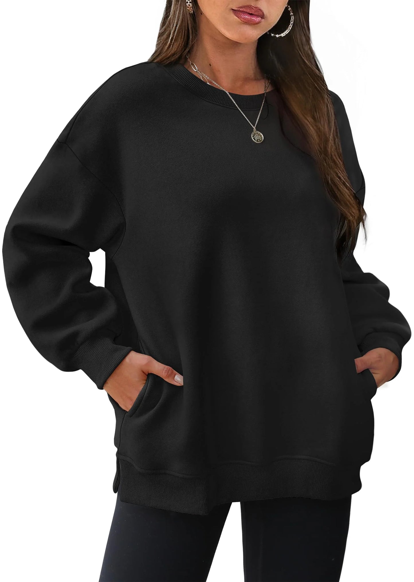 Damen-Oversize-Rundhals-Sweatshirts mit Taschen