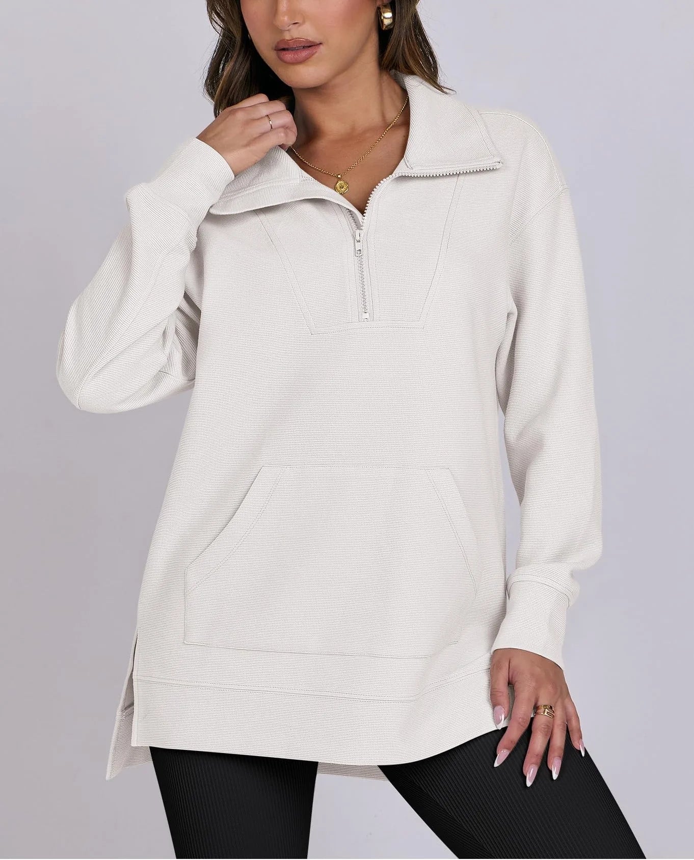 Oversized Strickpullover mit kurzem Reißverschluss für Damen