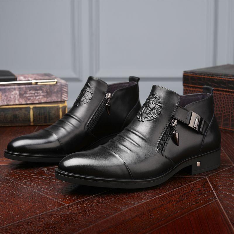 Italienische handgeprägtes Leder-Stiefeletten mit Reißverschluss
