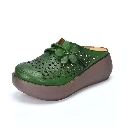 Women's Hollow Leather Wide Toe Box Wedge Sandals