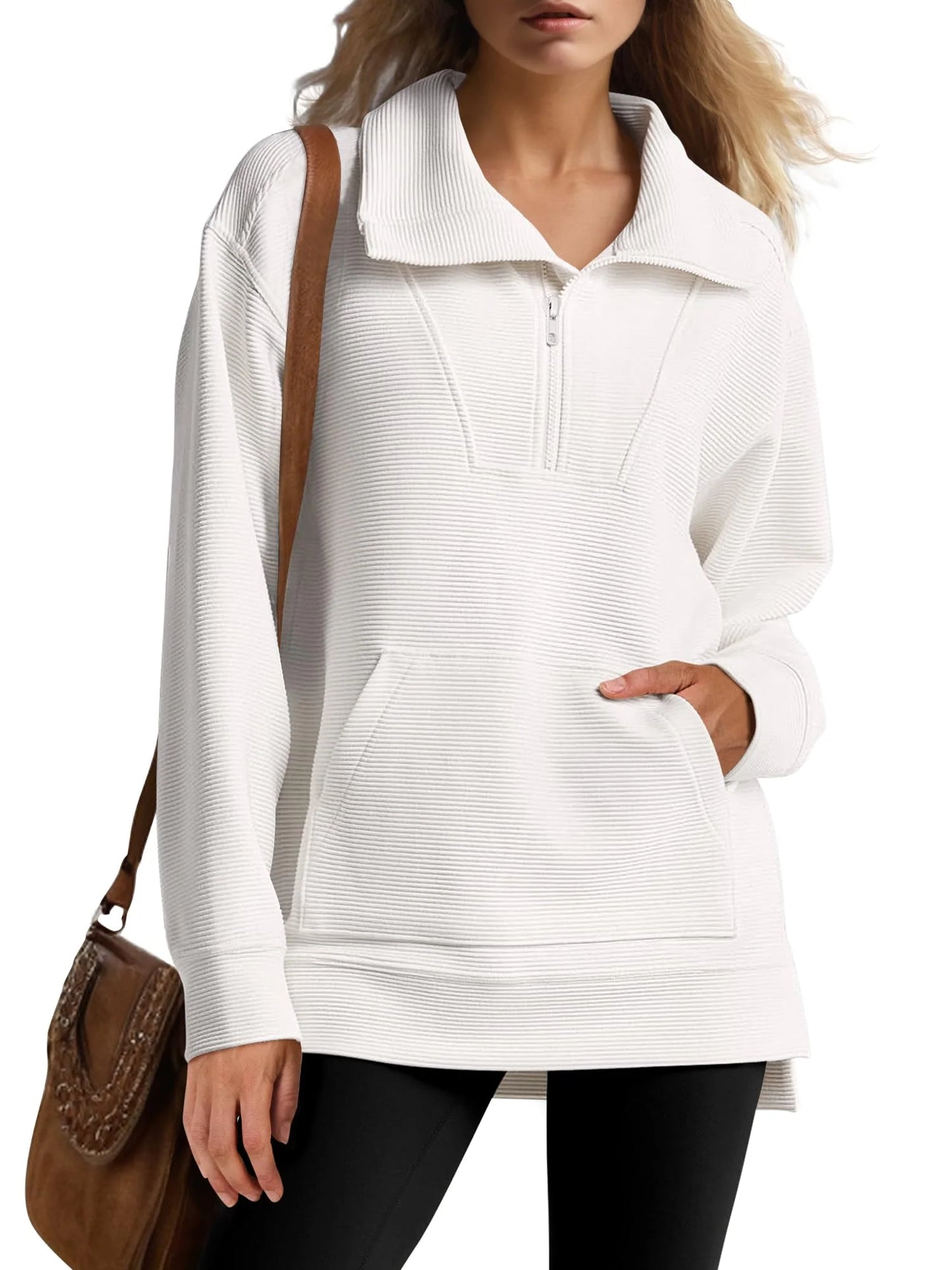 Oversized Strickpullover mit kurzem Reißverschluss für Damen