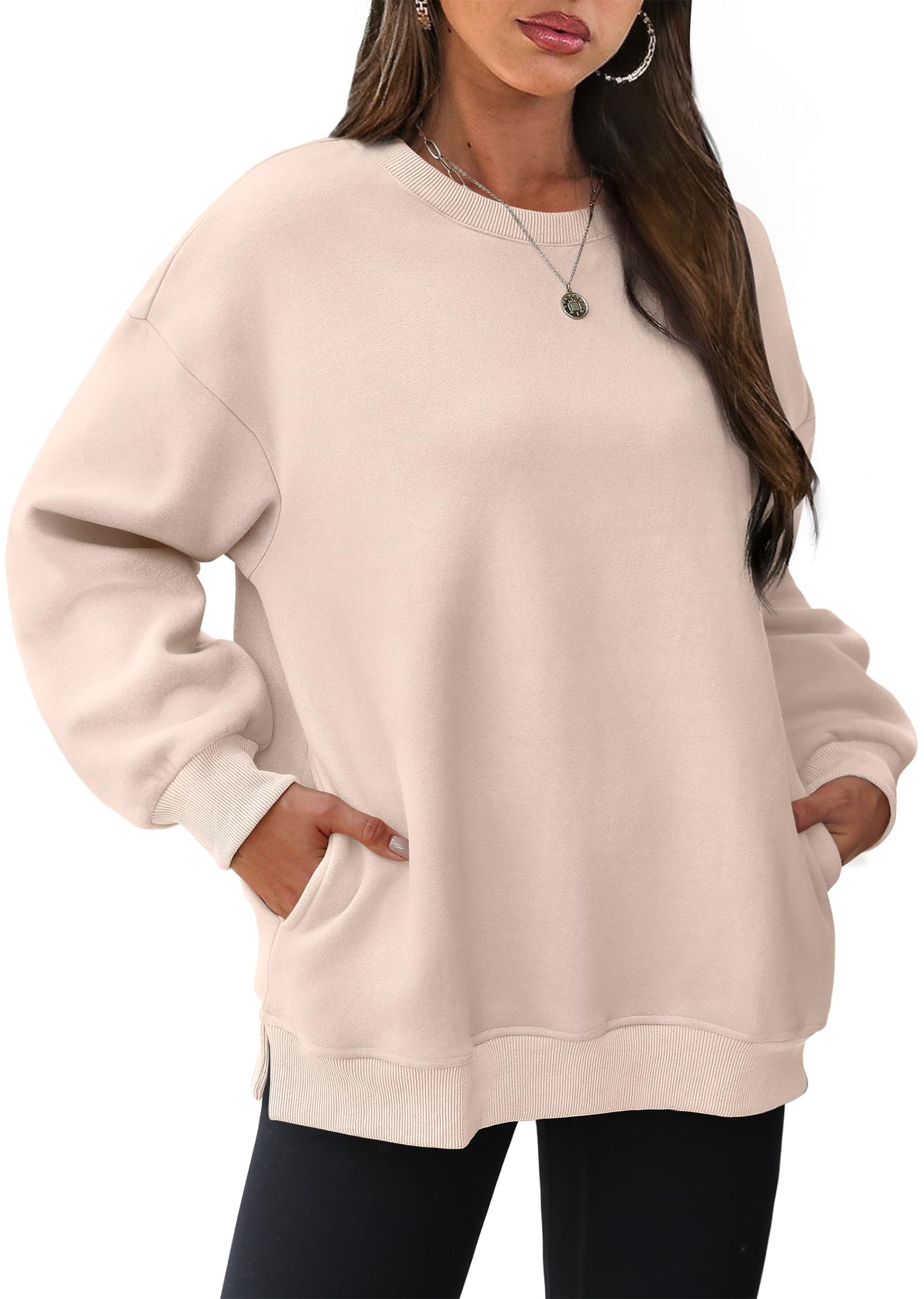 Damen-Oversize-Rundhals-Sweatshirts mit Taschen