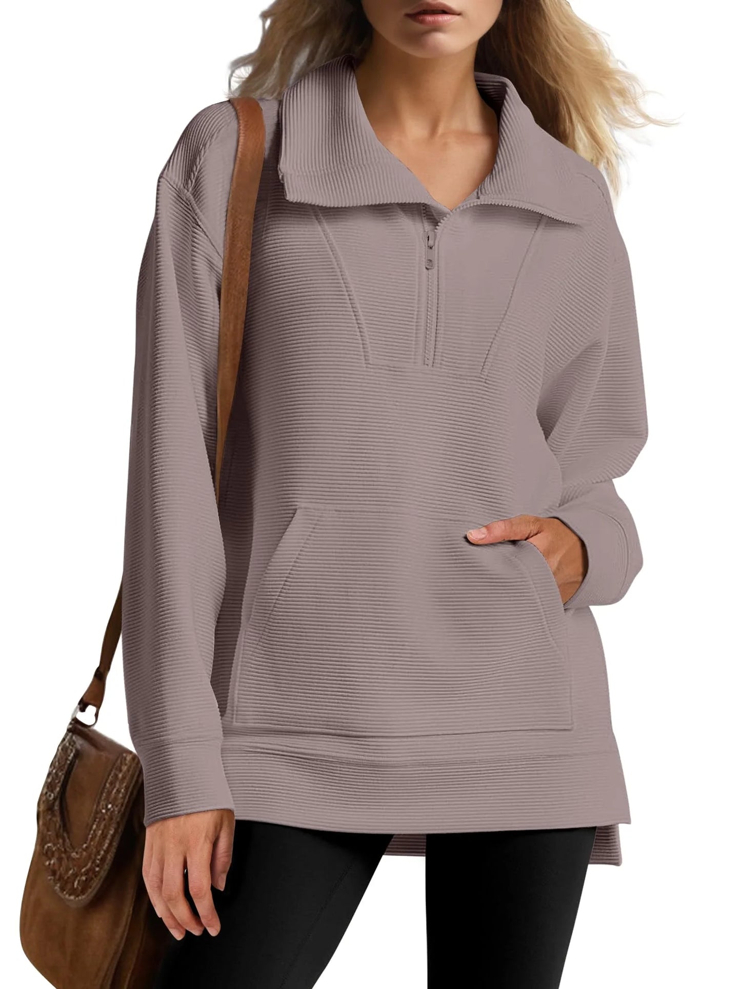 Oversized Strickpullover mit kurzem Reißverschluss für Damen