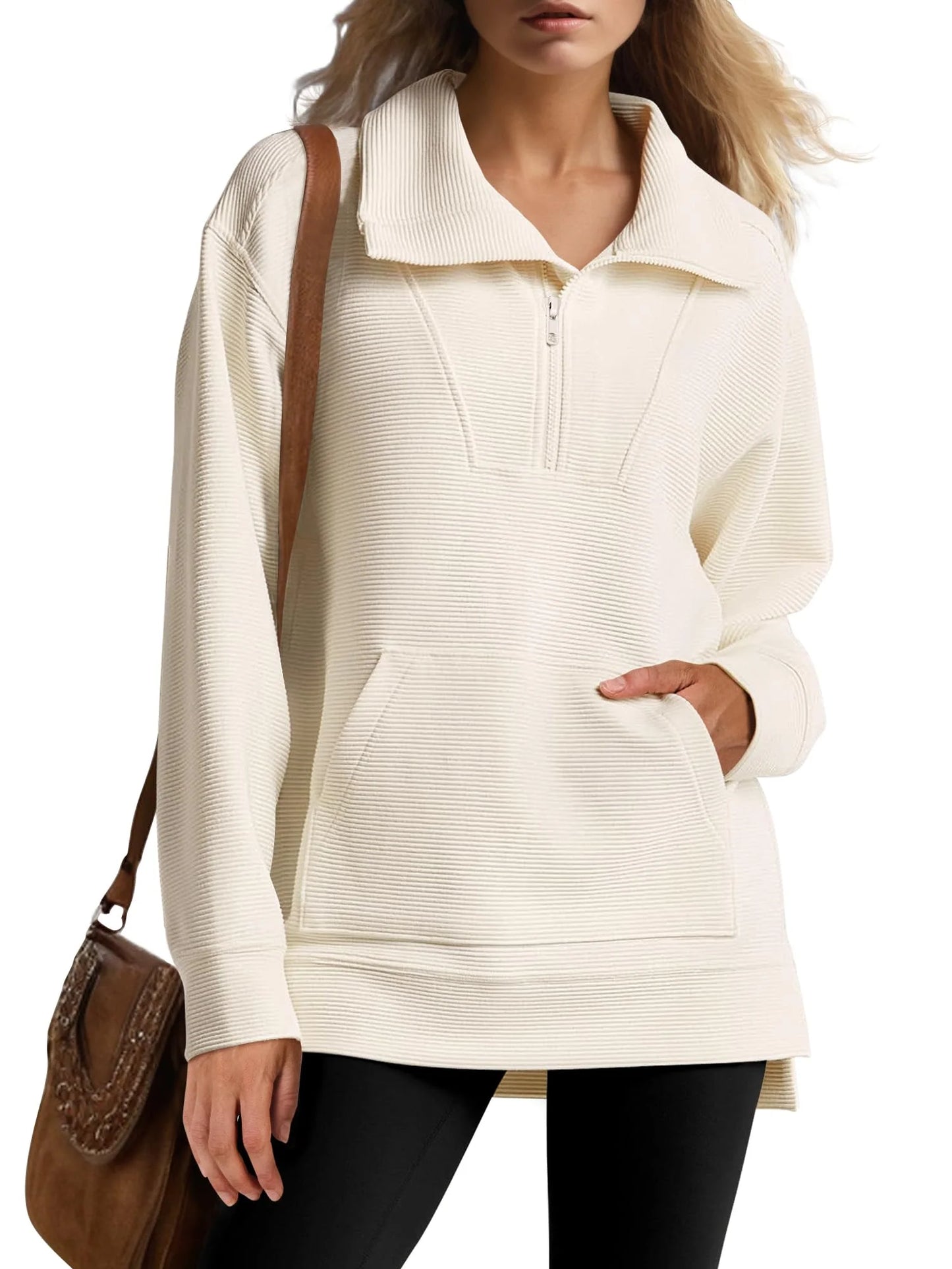 Oversized Strickpullover mit kurzem Reißverschluss für Damen