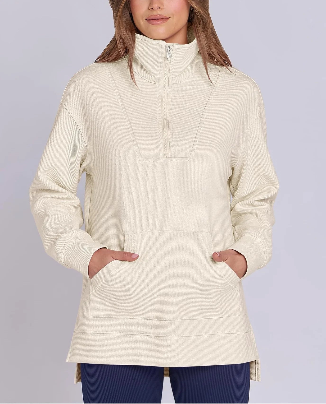 Oversized Strickpullover mit kurzem Reißverschluss für Damen