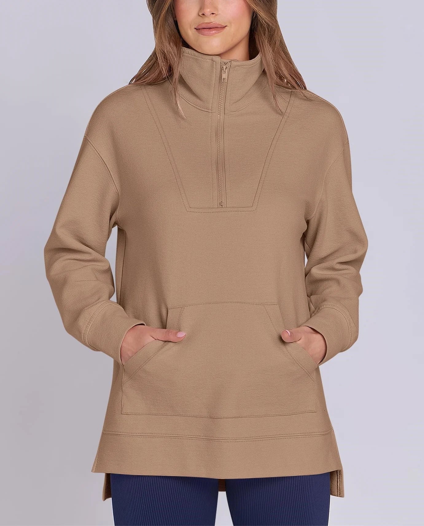 Oversized Strickpullover mit kurzem Reißverschluss für Damen