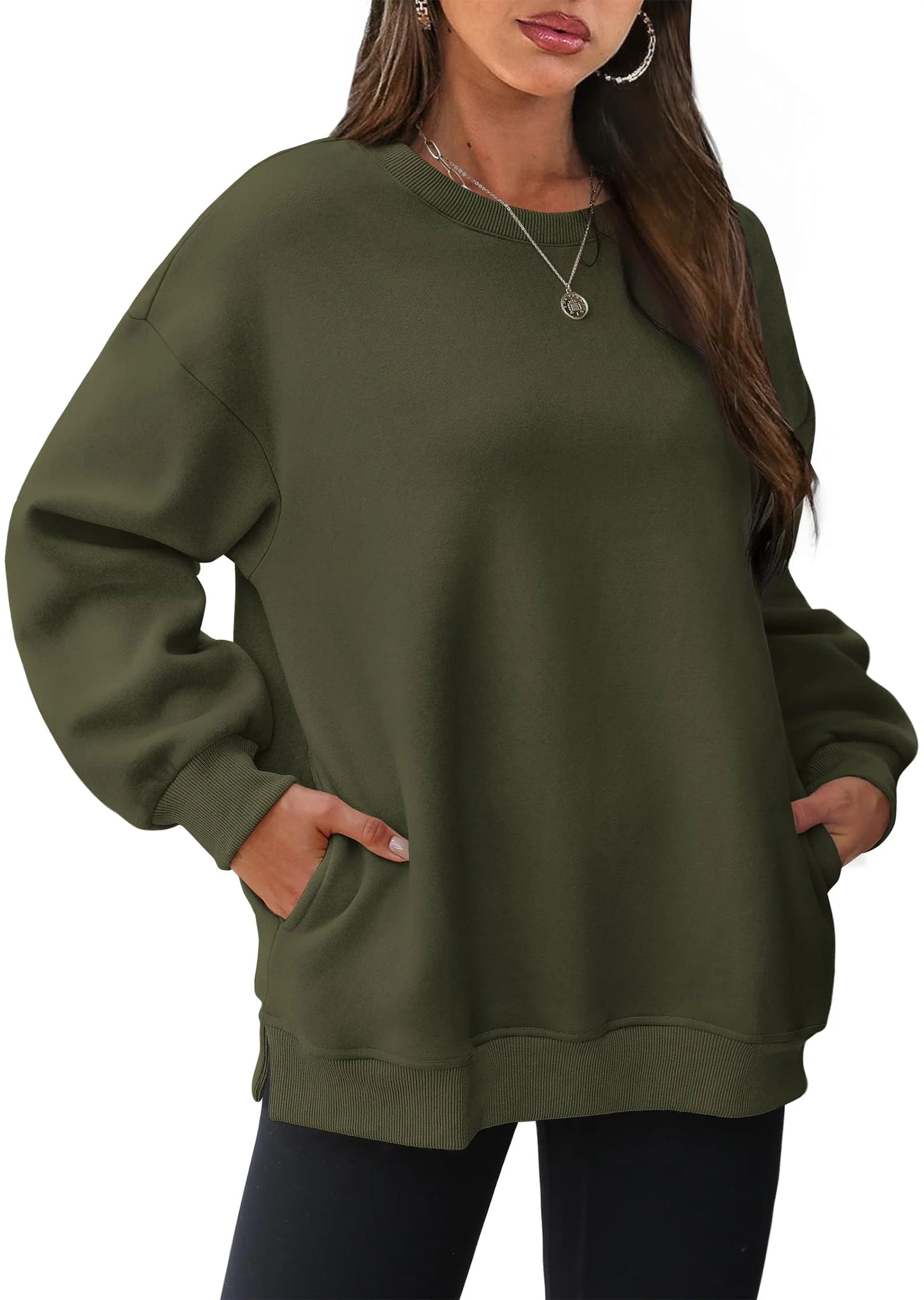 Damen-Oversize-Rundhals-Sweatshirts mit Taschen
