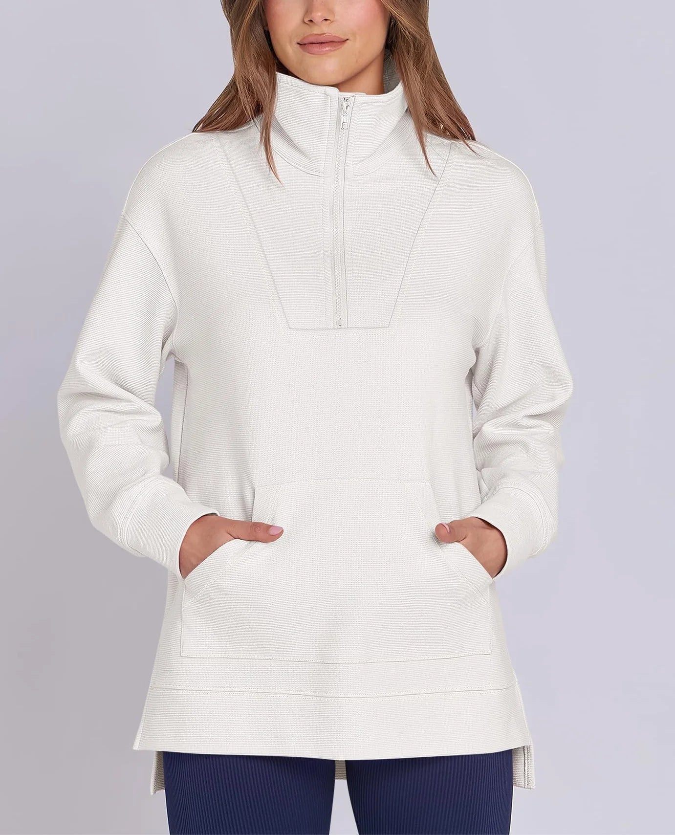 Oversized Strickpullover mit kurzem Reißverschluss für Damen