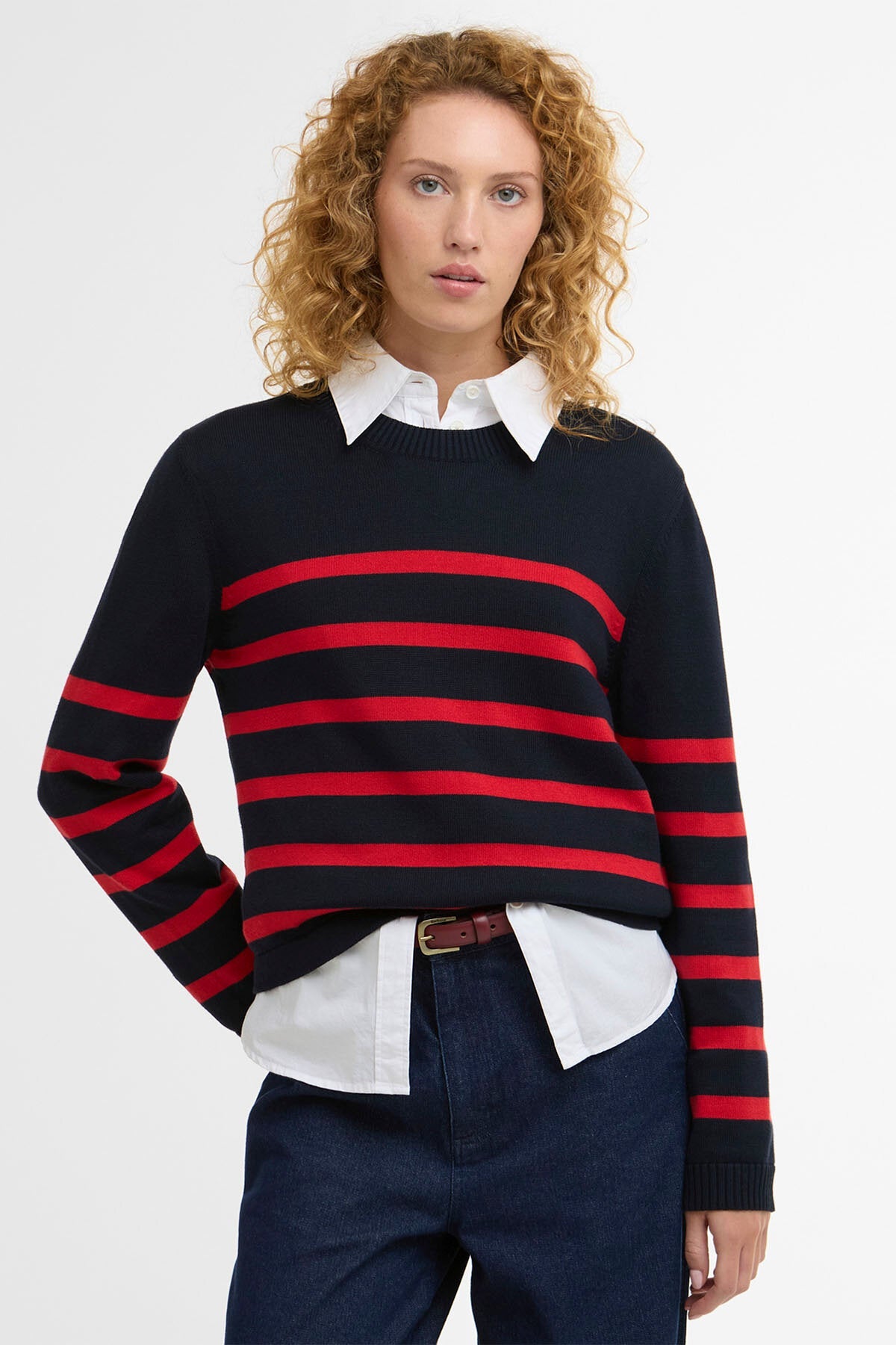 Fern Gestreifter Rundhals-Pullover