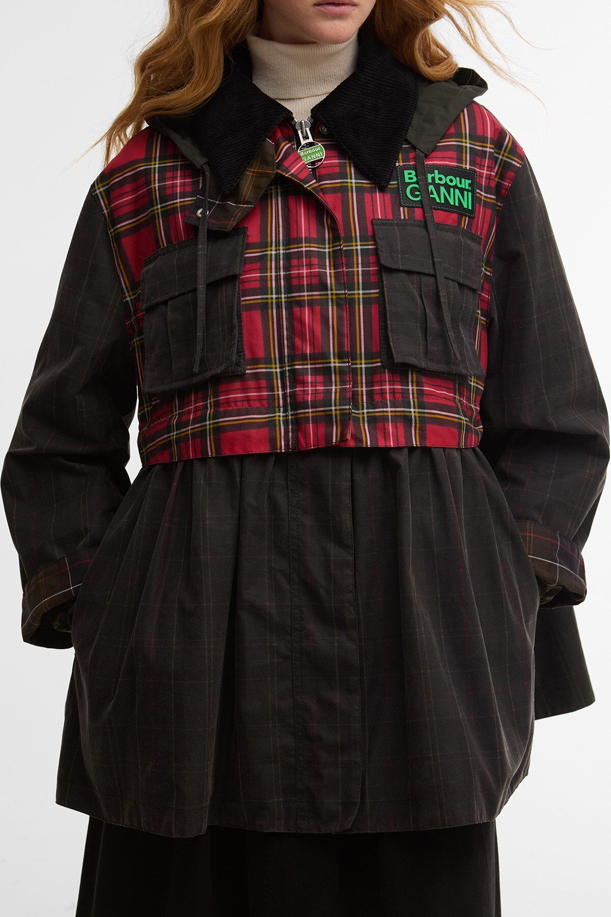 Tartan Peplum Waxed Jacket