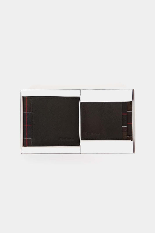 Geschenkset Geldbörse und Kartenetui aus Leder/Tartan