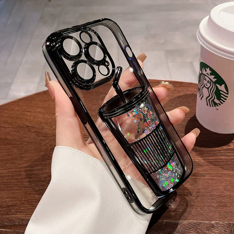 Glitter quicksand milk tea cup mobile iPhone case