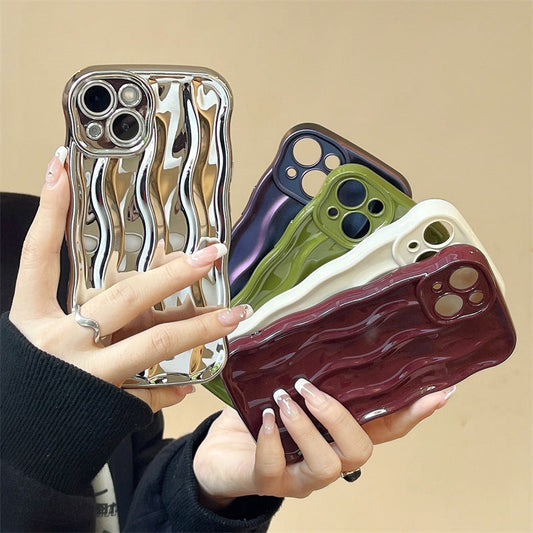 Nude Mocha Aesthetic Wavy Designer Silicon Case for iPhone