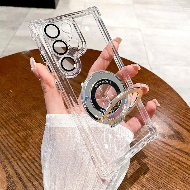 Translucent Magnetic Phone Cases with Stand and Corner Cushions for Galaxy Series