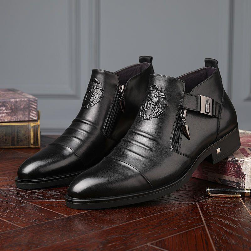 Italienische handgeprägtes Leder-Stiefeletten mit Reißverschluss