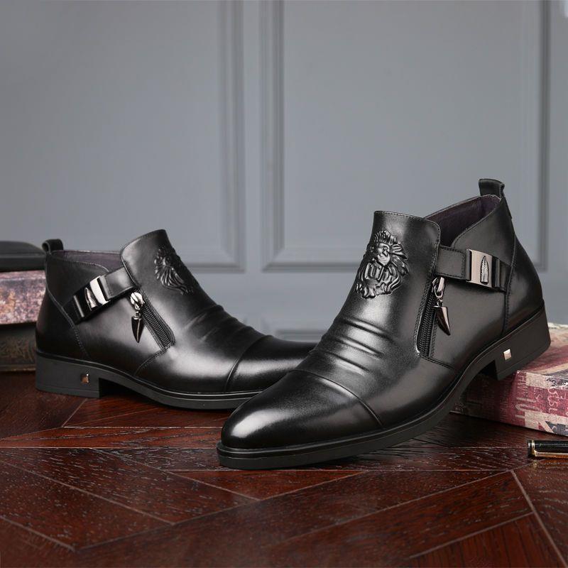 Italienische handgeprägtes Leder-Stiefeletten mit Reißverschluss