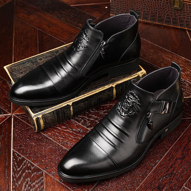 Italienische handgeprägtes Leder-Stiefeletten mit Reißverschluss