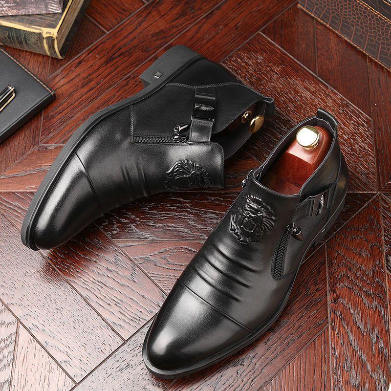 Italienische handgeprägtes Leder-Stiefeletten mit Reißverschluss